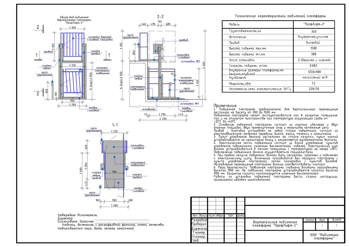 Чертежи для проектировщиков на подъемники для инвалидов, подъемные платформы